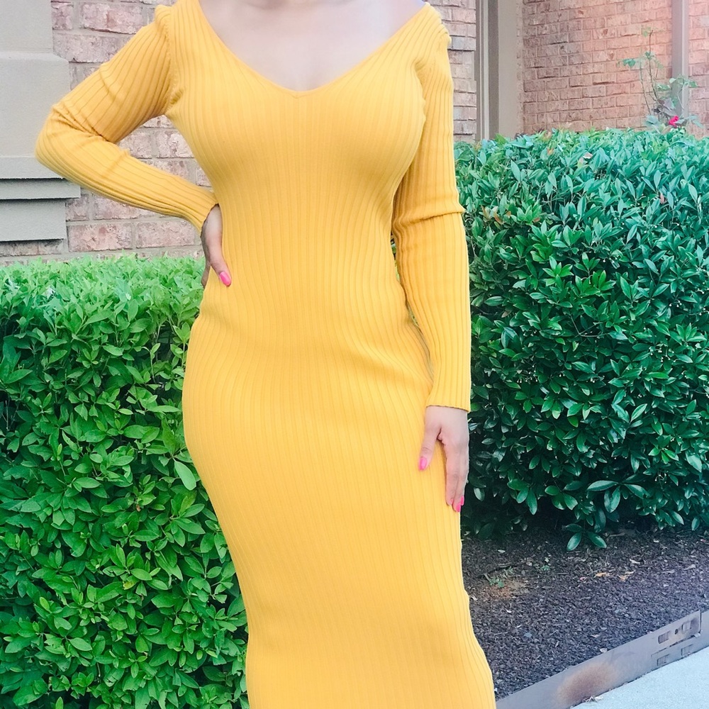 Yellow Gold Sweater Midi Dress